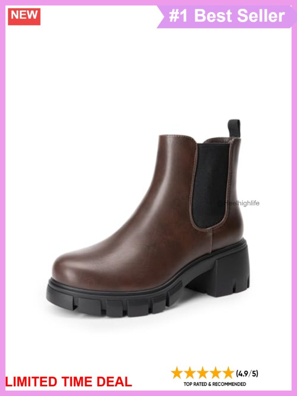 Women's Faux Leather Elastic Chelsea Ankle Boots Low Block Heel Slip-On